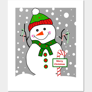 WHITE Christmas Snowman Posters and Art